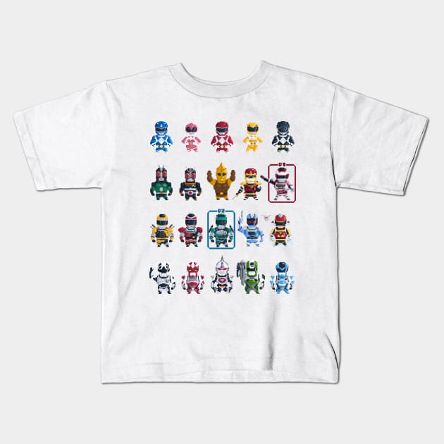 Nostalgic Retro gaming pixel tokusatsu sentai heroes. Kids T-Shirt by YayPixel